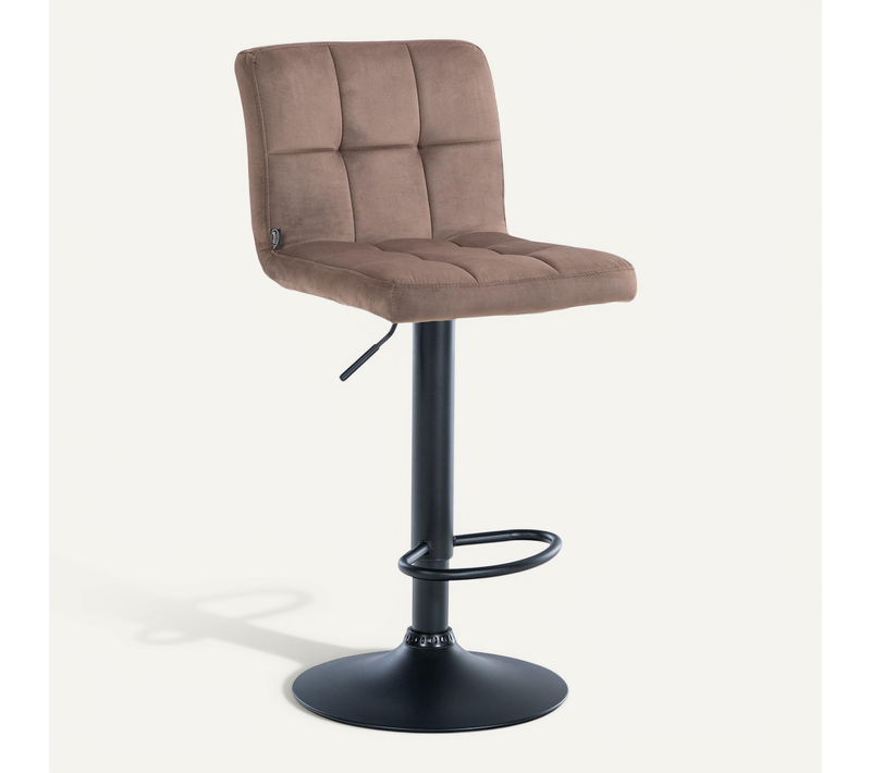 Tabouret De Bar Chaise Haute X 1 Avec Coutures Décoratives Carrées Assise En Velours Marron Pieds