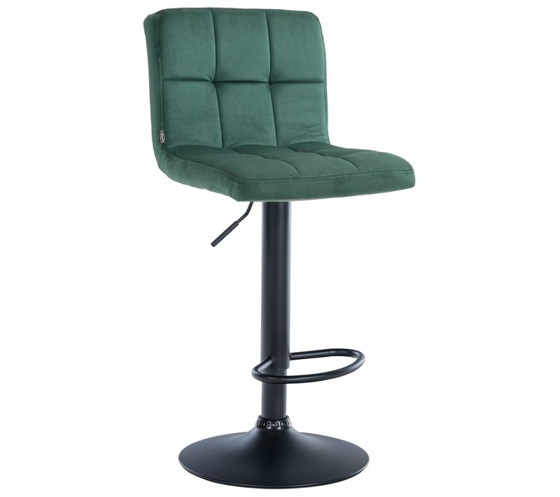 Tabouret De Bar Chaise Haute X 1 Avec Coutures Décoratives Carrées Assise En Velours Vert Pieds