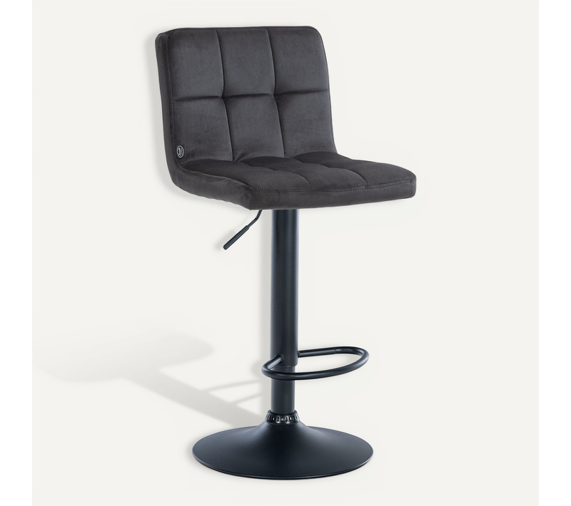 Tabouret De Bar Chaise Haute X 1 Avec Coutures Décoratives Carrées Assise En Velours Noir