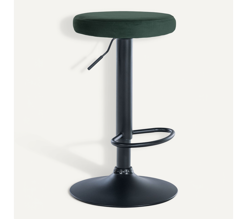 Tabouret De Bar X1 Design Simple Hauteur Réglable Revêtement En Velours Vert Pieds En Métal Noir 1