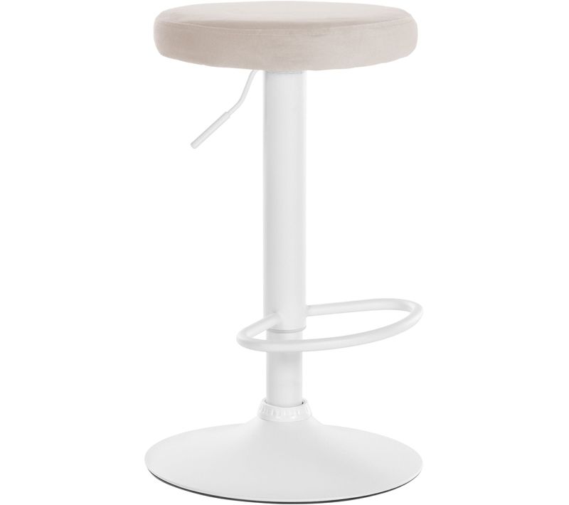 Tabouret De Bar X1 Design Simple Hauteur Réglable Revêtement En Velours Crème Pieds En Métal Blanc