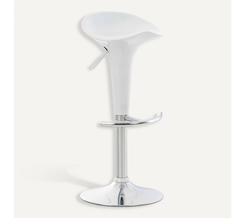Tabouret De Bar X1 Avec Repose-pieds Assise Pivotante En Plastique Blanc Et Métal Chromé 10_000536
