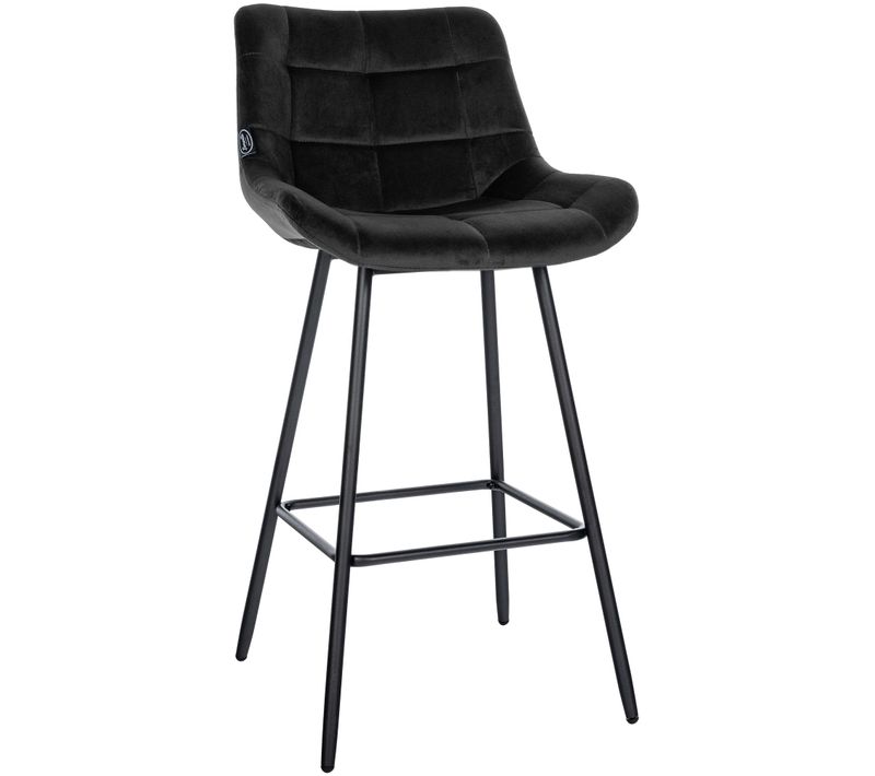 Tabouret De Bar X1 Avec Repose-pieds Revêtement En Velours Noir Piètement à Quatre Pieds En Métal