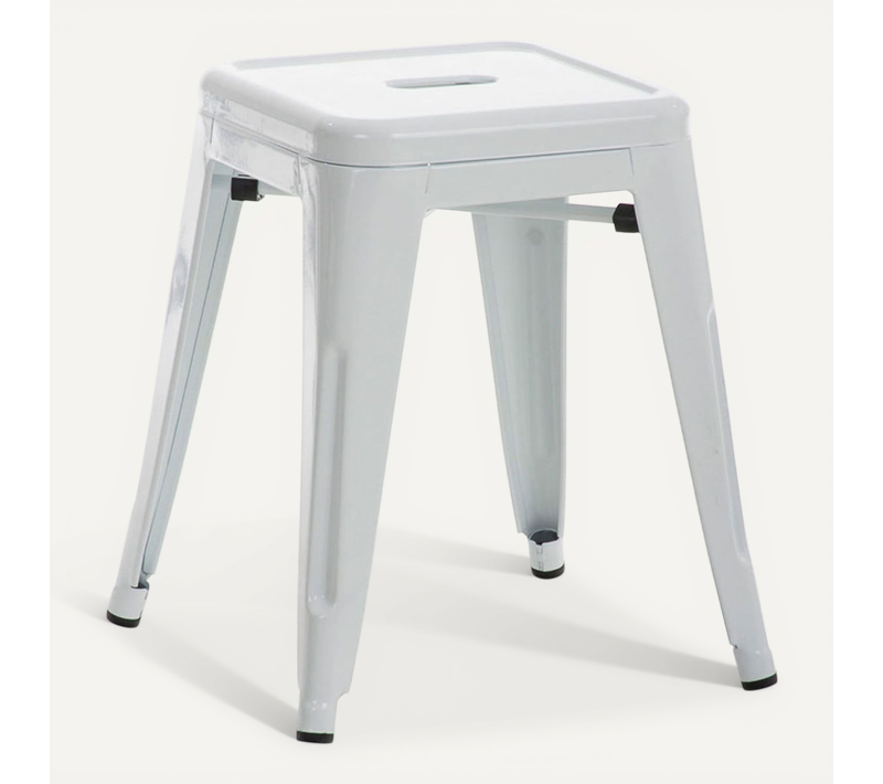 Tabouret Bas Design Industriel Hauteur Fixe 46 Cm En Métal Blanc 10_0005492