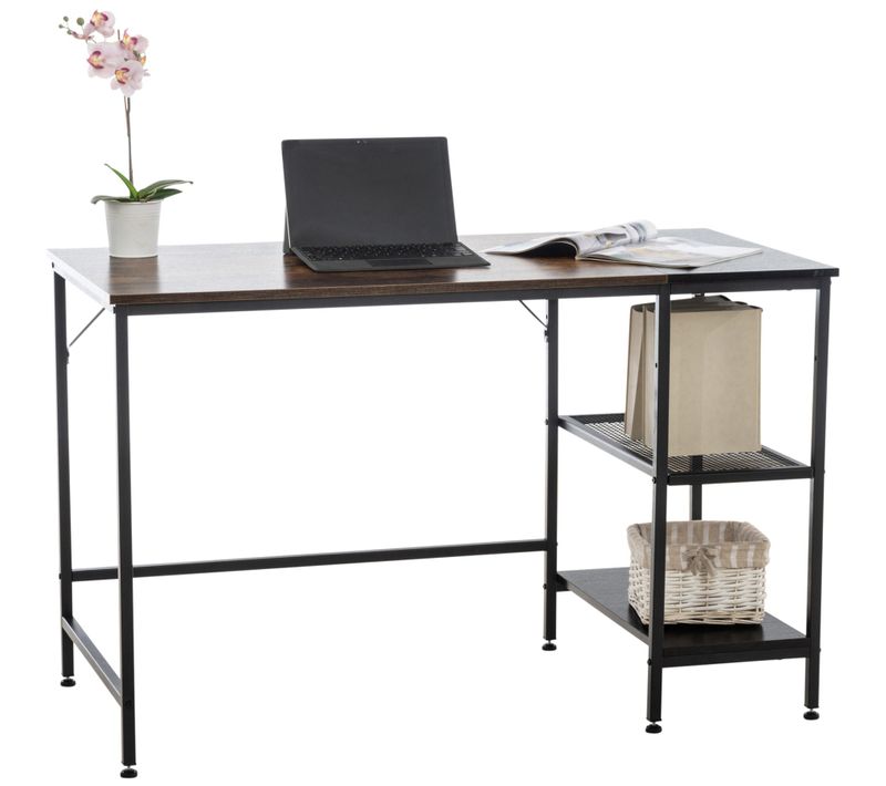 Bureau Table D'ordinateur Avec Cadre En Tubes D'acier Et Colonne De Rangement Métal Noir