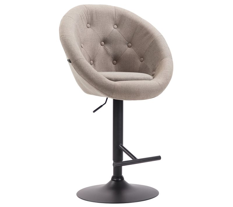 Tabouret De Bar Design Moderne Forme Oeuf Capitonné Avec Repose-pieds En Métal Noir Tissu Taupe Tdb