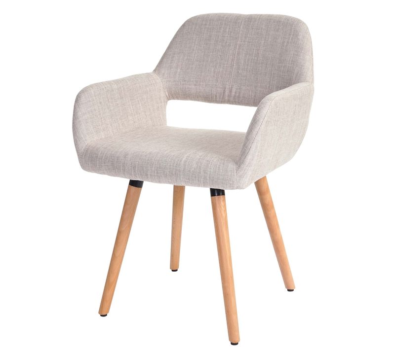 Chaise De Salle à Manger Bureau Visiteur Sans Roulette Design Rétro En Tissu Crème Pied En Bois Cl