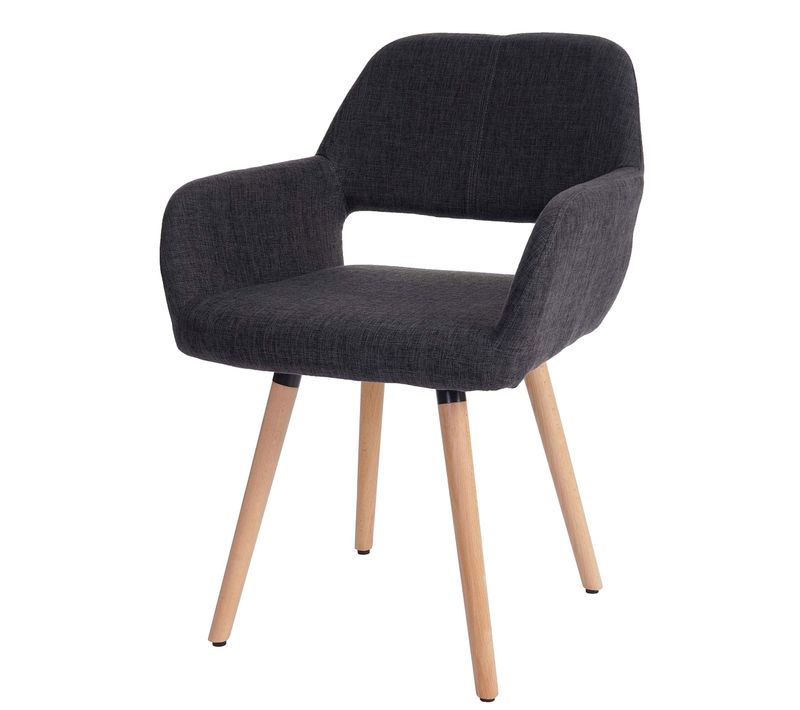 Chaise De Salle à Manger Bureau Visiteur Sans Roulette Design Rétro En Tissu Gris Foncé Pied En Bo