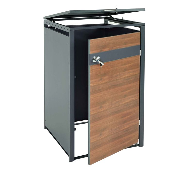 Cache-poubelles Simple Extensible 117 X 68 X 80 Cm Métal Anthracite Finition Bois Cerisier Foncé 0