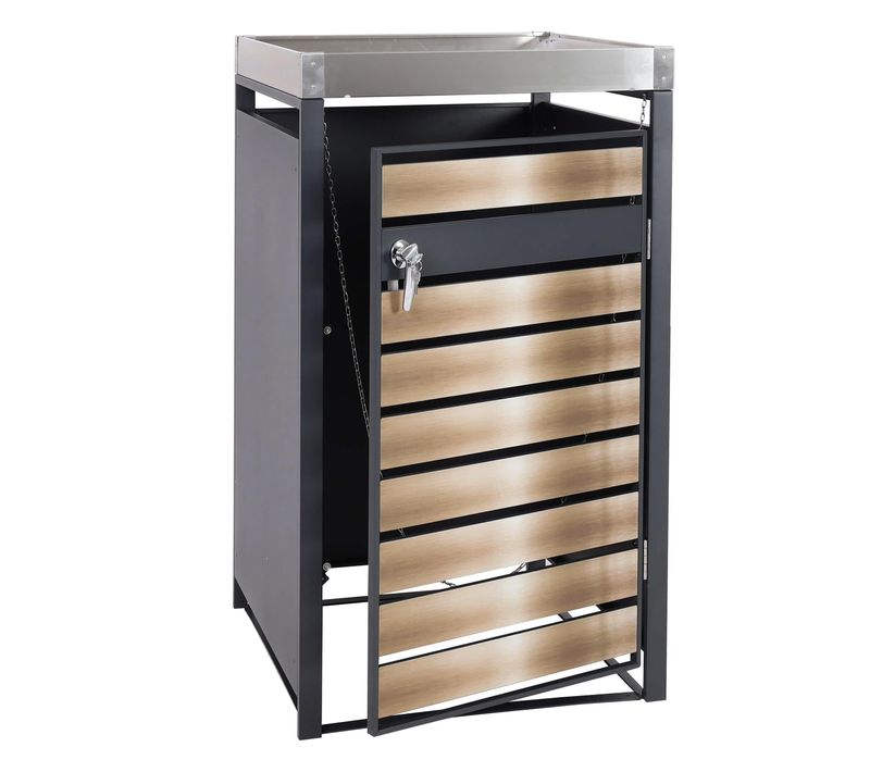 Abri Poubelle Avec Bac à Plantes Porte Verrouillable 125 X 68 X 80 Cm Métal Anthracite Doré 04_000