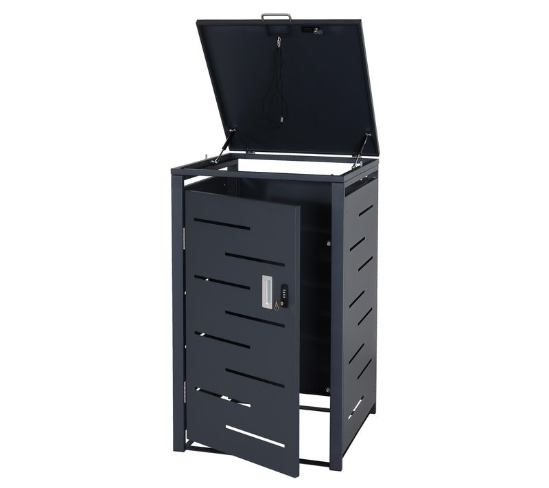 Coffre Cache Poubelle En Acier Galvanisé Anthracite 103x60x62 Cm Abri Pour Poubelle 80 à 120 Litre