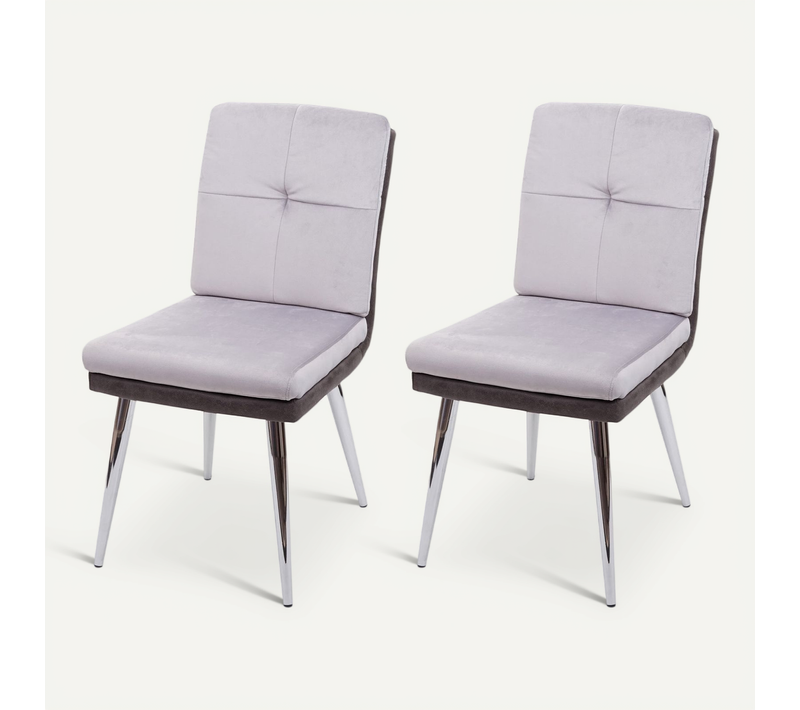 2x Chaises De Salle à Manger Cuisine Synthétique Velours Métal Gris Design Moderne Et Chic 04_0000