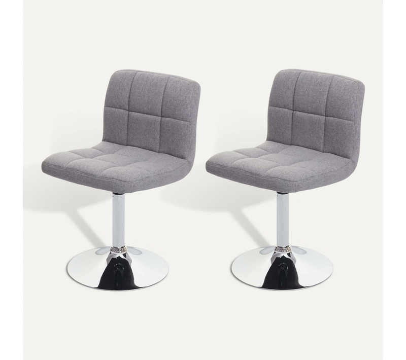 Lot De 2 Chaises De Salle à Manger En Tissu Gris Clair Et Métal Chromé Siège Pivotant 04_0000425