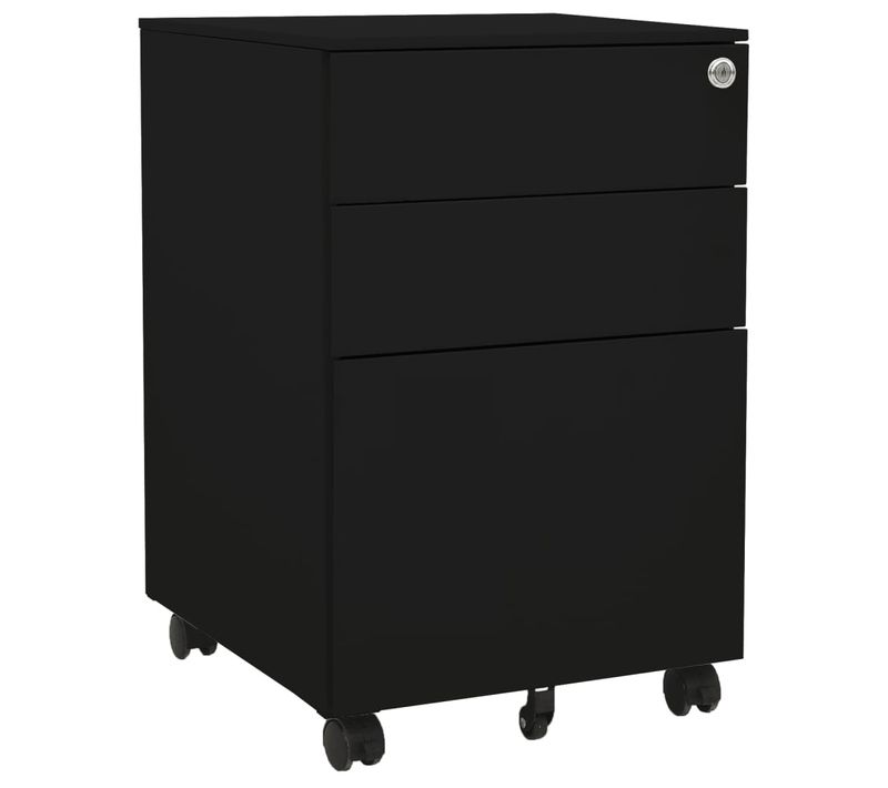 Caissons à Tiroirs Meuble De Bureau Sur Roulettes Avec 3 Tiroirs 39 X 45 X 60 Cm En Acier Noir