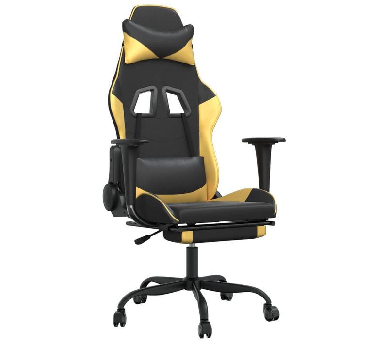 Fauteuil De Bureau Chaise Gaming Avec Coussin Lombaire Et Repose-pieds Noir Et Doré Pvc Dec025852