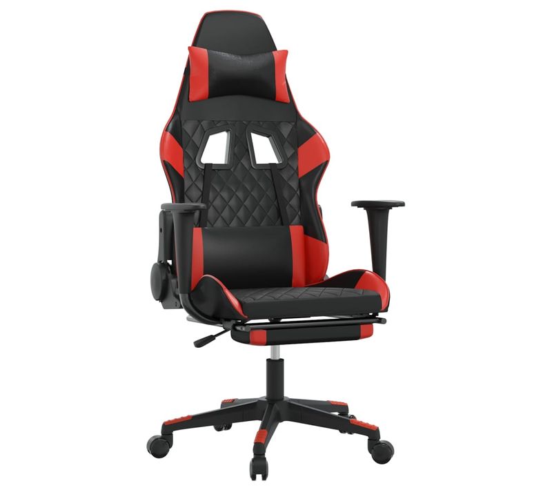 Fauteuil De Bureau Chaise Gaming Avec Coussin Lombaire Avec Repose-pieds En Pvc Noir Et Rouge Dec0