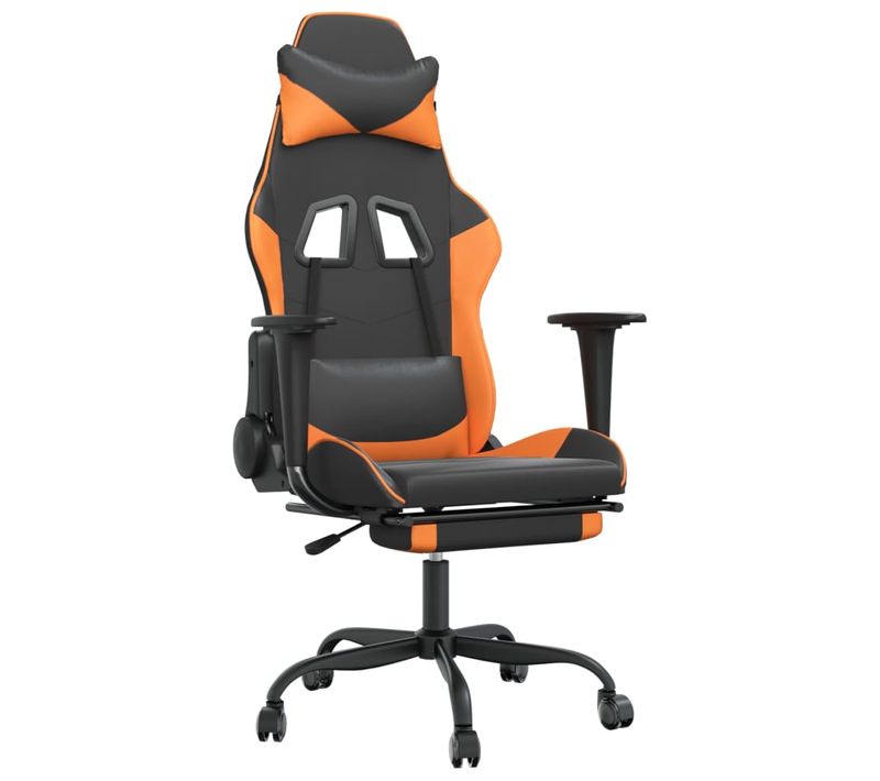 Fauteuil De Bureau Chaise Gaming Avec Coussin Lombaire Et Repose-pieds En Pvc Noir Et Orange Dec02