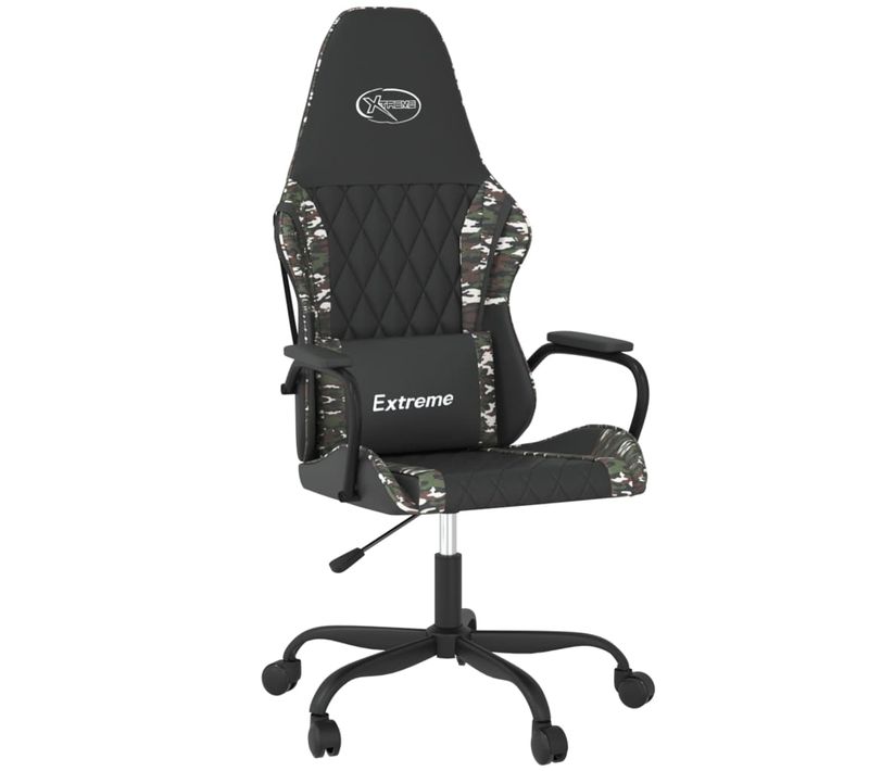 Fauteuil De Bureau Chaise Gaming Fonction De Massage Avec Coussin Lombaire Noir Et Camouflage Pvc