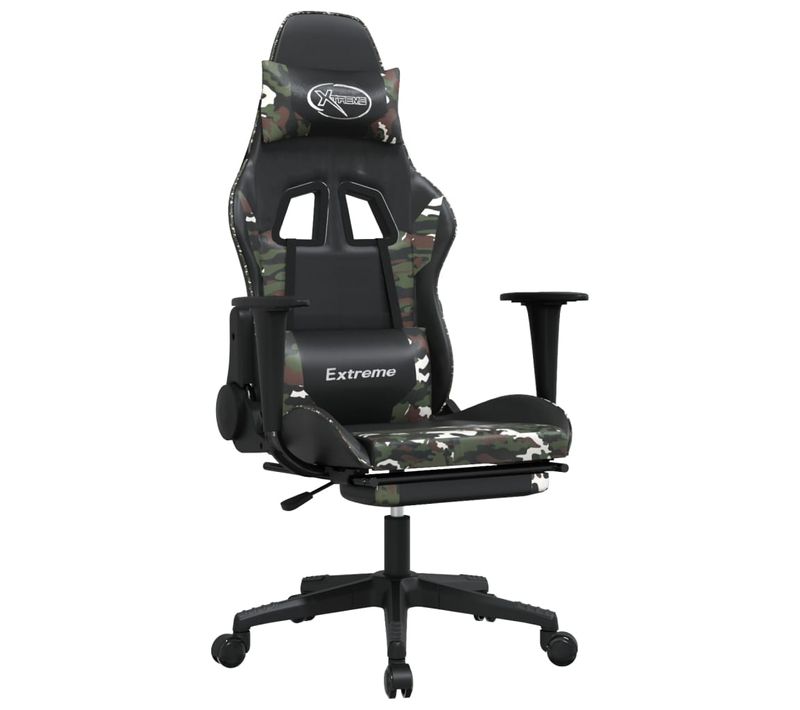Fauteuil De Bureau Chaise Gaming Avec Coussin Lombaire Repose-pied Design Camouflage Pvc