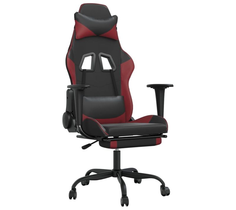 Fauteuil De Bureau Chaise Gaming Avec Coussin Lombaire Repose-pieds En Pvc Noir Et Bordeaux Dec025