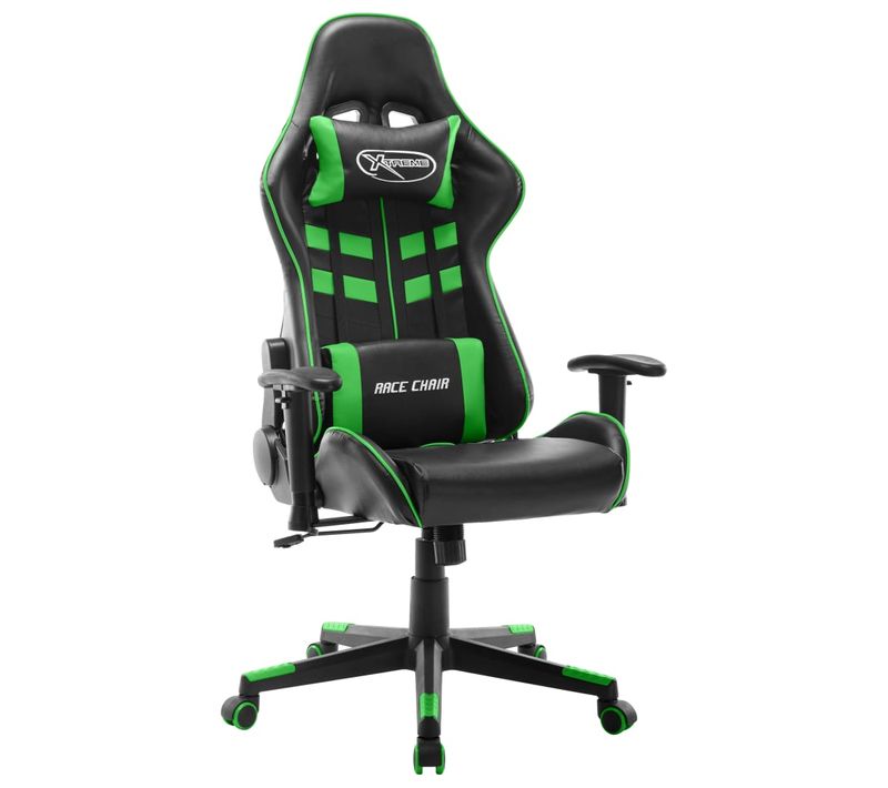 Fauteuil De Bureau Chaise Gaming Sur Roulettes Accoudoirs En Pvc Vert Et Noir Dec026012