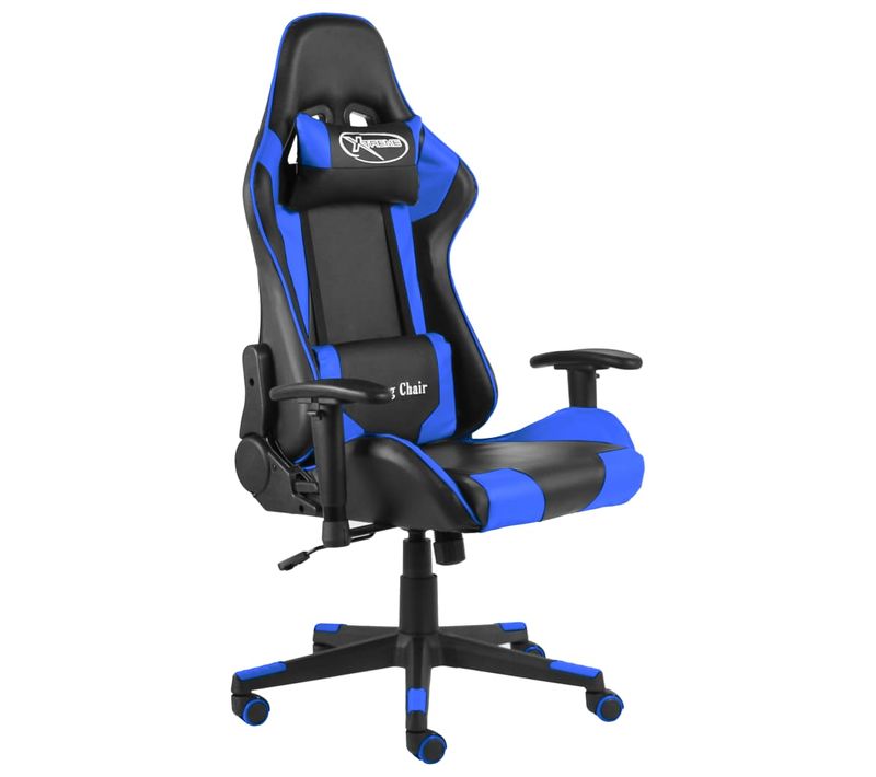 Fauteuil De Bureau Chaise Gaming Sur Roulettes Accoudoirs Hauteur Réglable Pivotant En Pvc Bleu