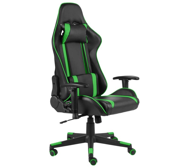 Fauteuil De Bureau Chaise Gaming Sur Roulettes Avec Accoudoirs Pivotante En Pvc Vert Dec026054