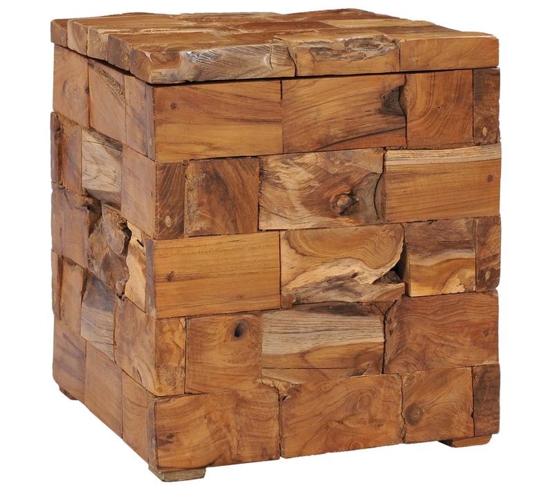 Tabouret Assise Table D'appoint Avec Compartiment De Rangement En Bois De Teck Massif Brun Dec0263