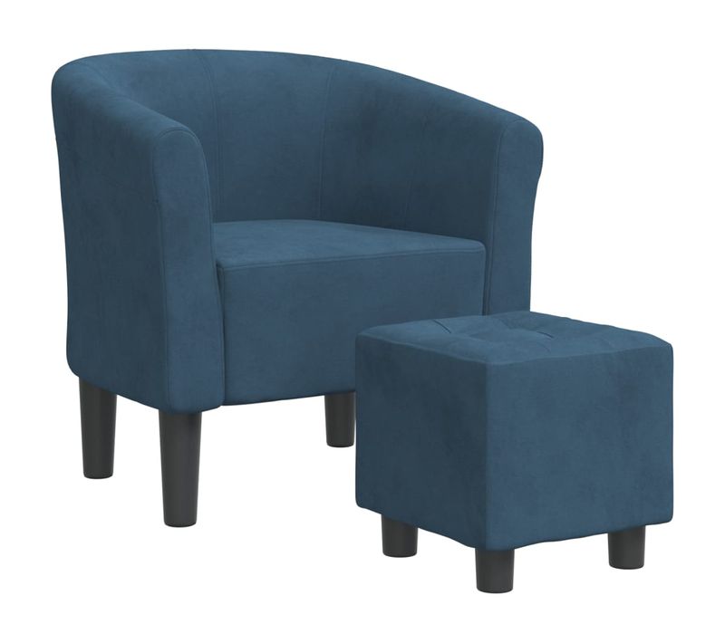 Fauteuil Lounge Assise Confortable Design Moderne Avec Repose-pied En Velours Bleu Foncé Dec026418