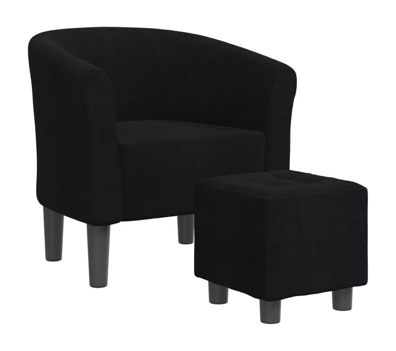 Fauteuil Lounge Assise Confortable Design Moderne Avec Repose-pied En Tissu Noir Dec026430