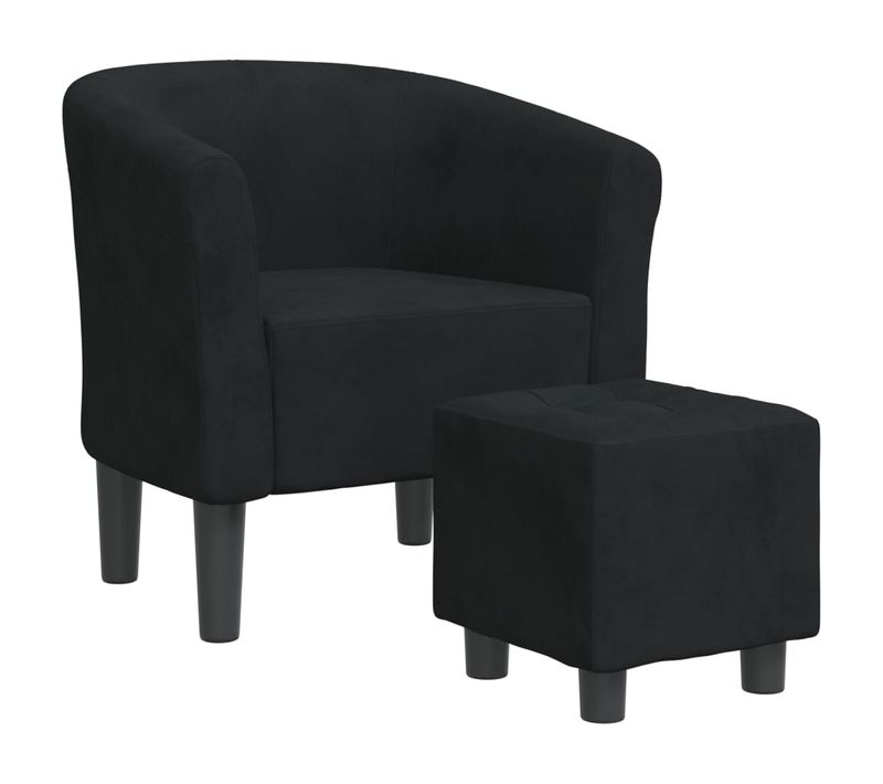 Fauteuil Lounge Assise Confortable Design Moderne Avec Repose-pied En Velours Noir Dec026431