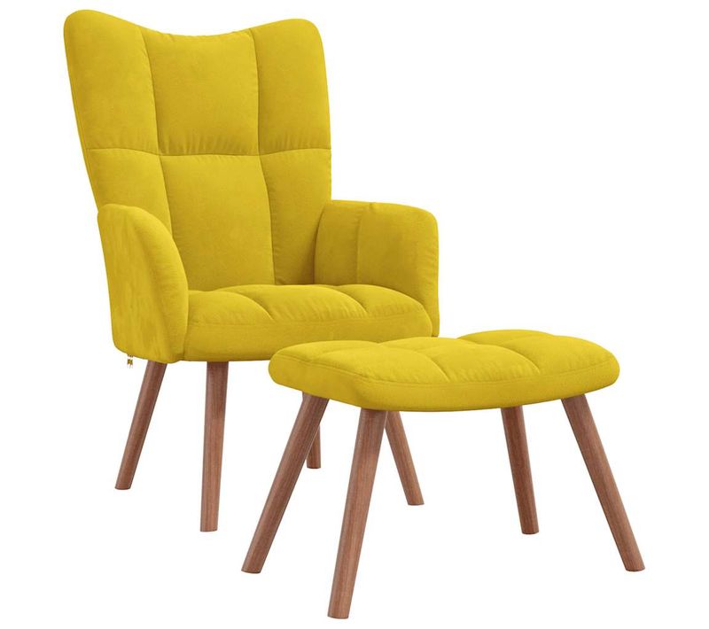 Fauteuil Lounge Chaise De Canapé Design Moderne Avec Repose-pied En Velours Jaune Moutarde Dec0265