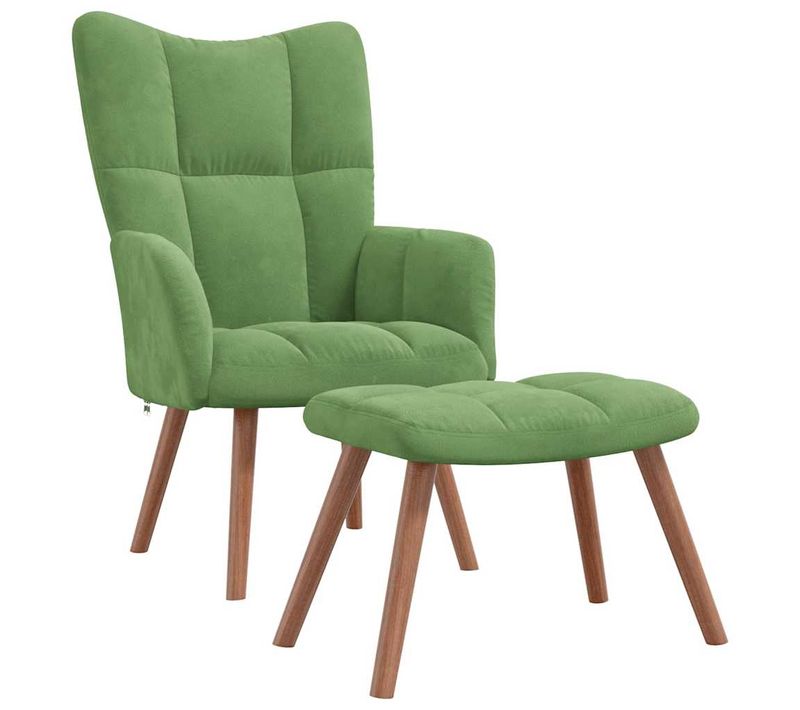 Fauteuil Lounge Chaise De Canapé Design Moderne Avec Repose-pied En Velours Vert Clair Dec026550