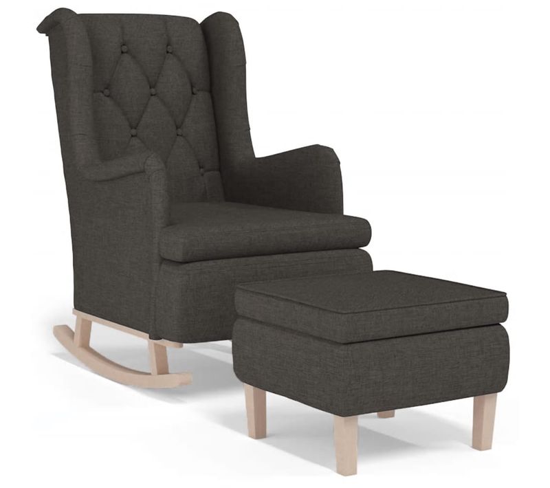 Fauteuil Lounge Design Moderne Avec Pieds à Bascule Et Repose-pieds En Tissu Gris Foncé Dec026829