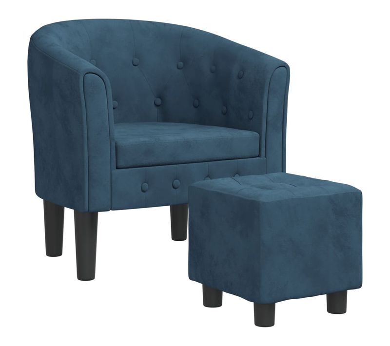 Fauteuil Lounge Design Moderne Avec Repose-pieds En Velours Bleu Foncé Dec026830