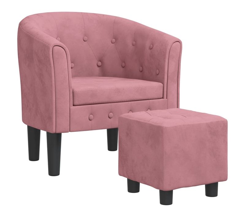 Fauteuil Lounge Design Moderne Avec Repose-pieds Dossier Arrondi En Velours Rose Dec026842