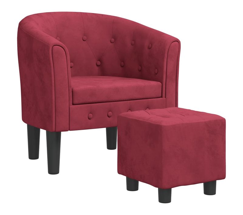 Fauteuil Lounge Design Moderne Avec Repose-pieds En Velours Rouge Bordeaux Dec026844