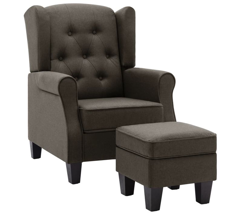 Fauteuil Lounge Design Moderne Avec Repose-pieds Taupe En Tissu Taupe Dec026845