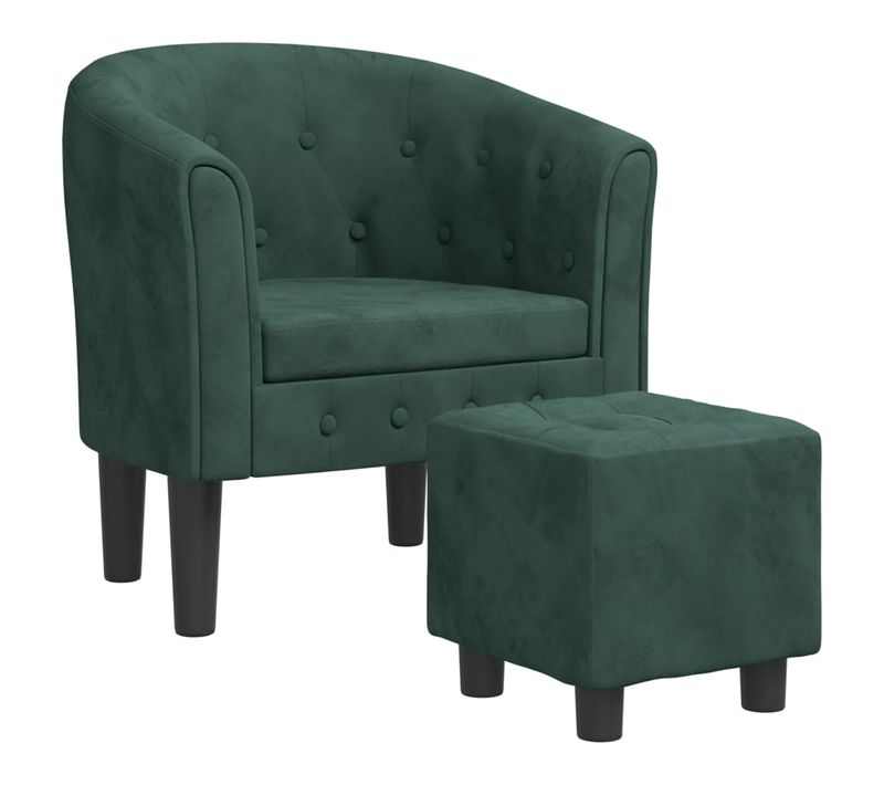 Fauteuil Lounge Design Moderne Avec Repose-pieds Dossier Arrondi En Velours Vert Foncé Dec026847