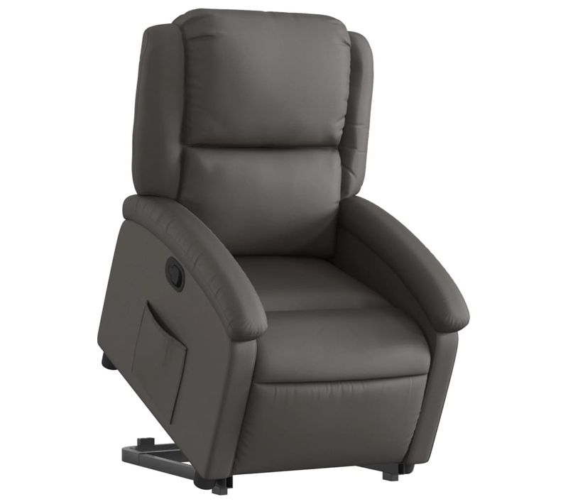 Fauteuil Relax TV Rembourrage Confortable Fonction De Levage Électrique En Cuir Véritable Gris Dec