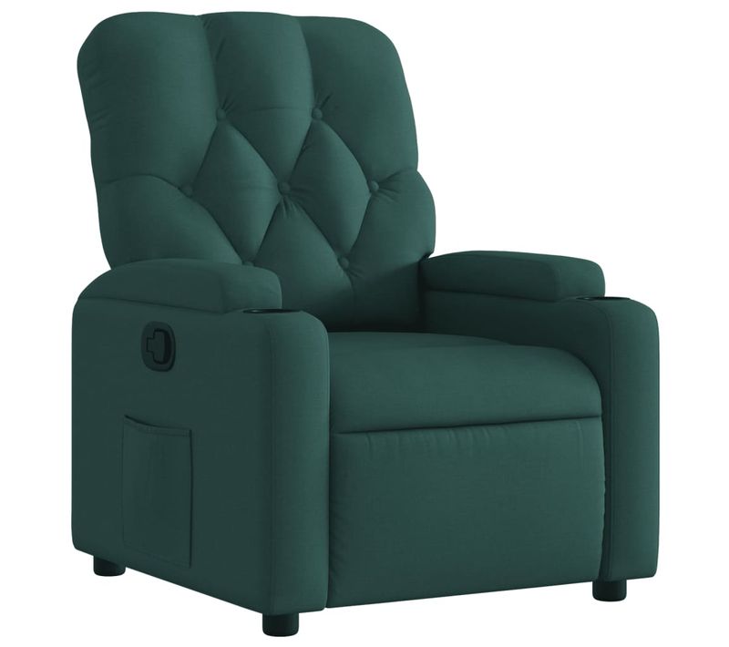 Fauteuil Relax TV Rembourrage Confortable Fonction D'inclinaison Manuelle En Tissu Vert Foncé Dec0