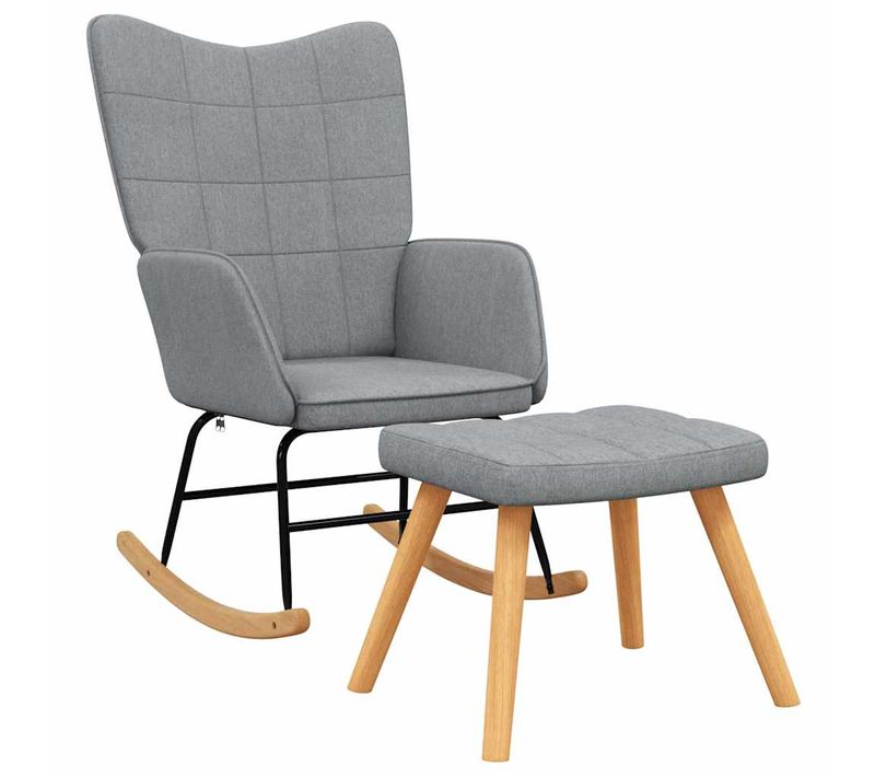 Fauteuil à Bascule D'allaitement Rembourré Relax Pour Salon Avec Repose-pieds En Tissu Gris Clair