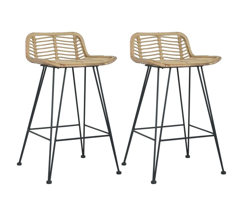 Tabourets De Bar X2 Chaises Haute Avec Repose-pieds En Rotin Naturel Brun Dec029406