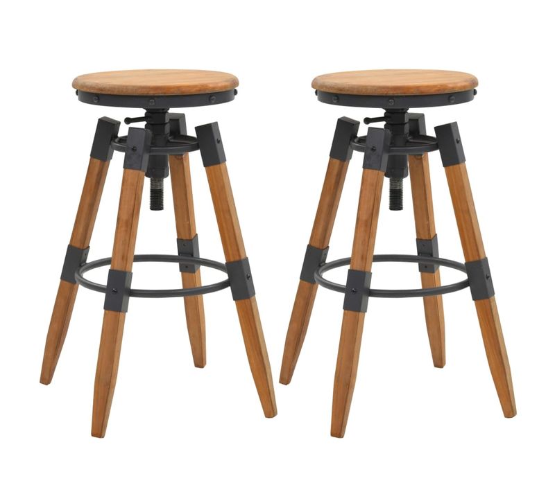 Lot De 2 Tabourets De Bar Chaises Hautes Design Industirel En Bois De Sapin Et Acier Dec029640