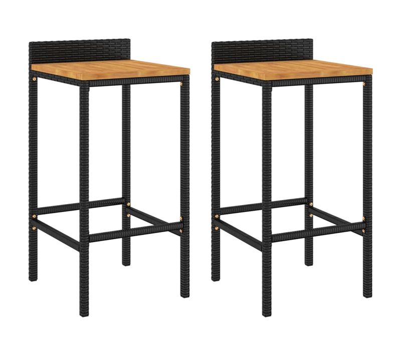 Lot De 2 Tabourets De Bar Chaises Hautes En Résine Tressée Noir Et Bois D'acacia Dec029802