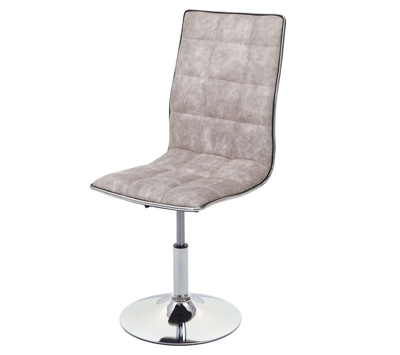 Chaise à Manger Cuisine Pivotant Hauteur Réglable En Tissu Gris Vintage Base Acier 04_0002213