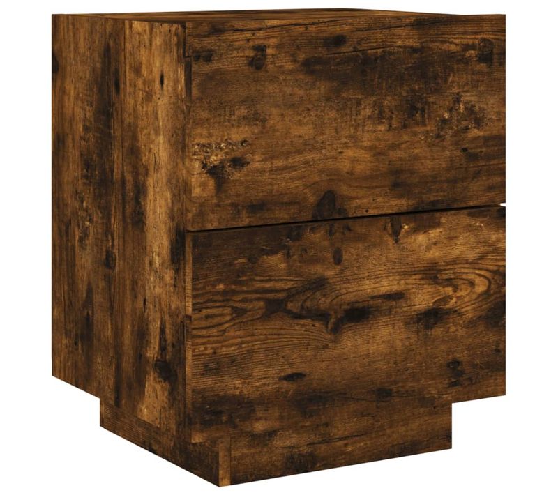 Table De Chevet Avec Tiroirs Et Lumières LED Rvb Bois D'ingénierie Marron Dec032790