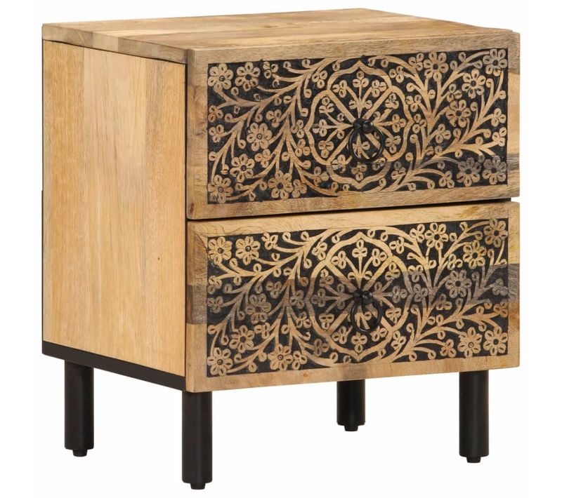 Table De Chevet Avec Deux Tiroirs 40 X 33 X 46 Cm Bois De Manguier Et Fer Dec032975