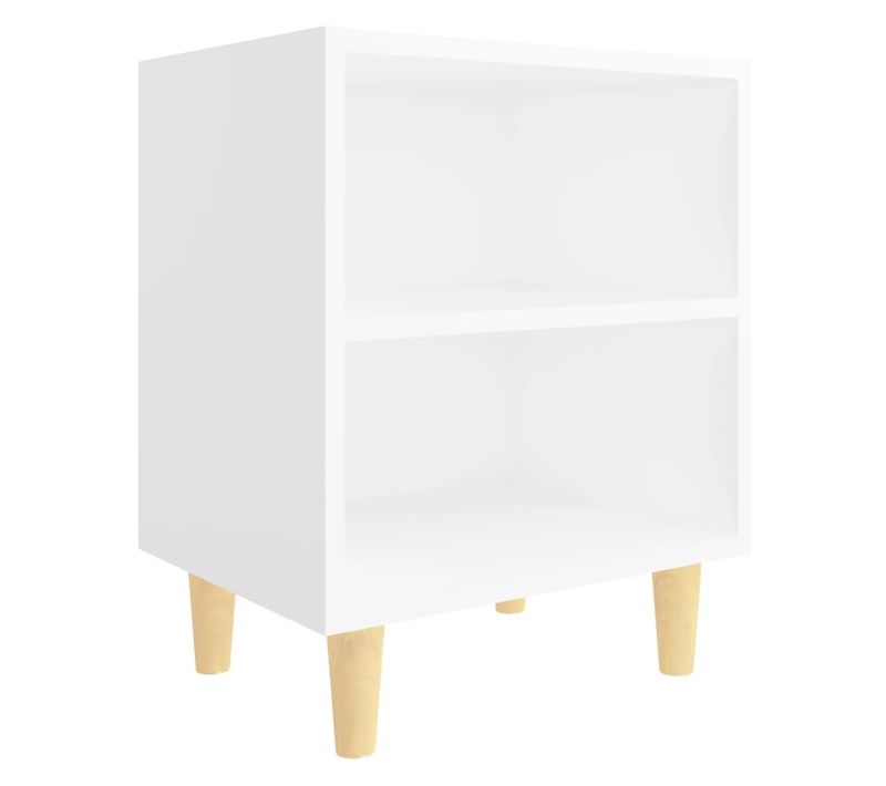 Table De Chevet Deux Étagères Avec Pieds En Bois 40 X 30 X 50 Cm Bois D'ingénierie Blanc Dec033213