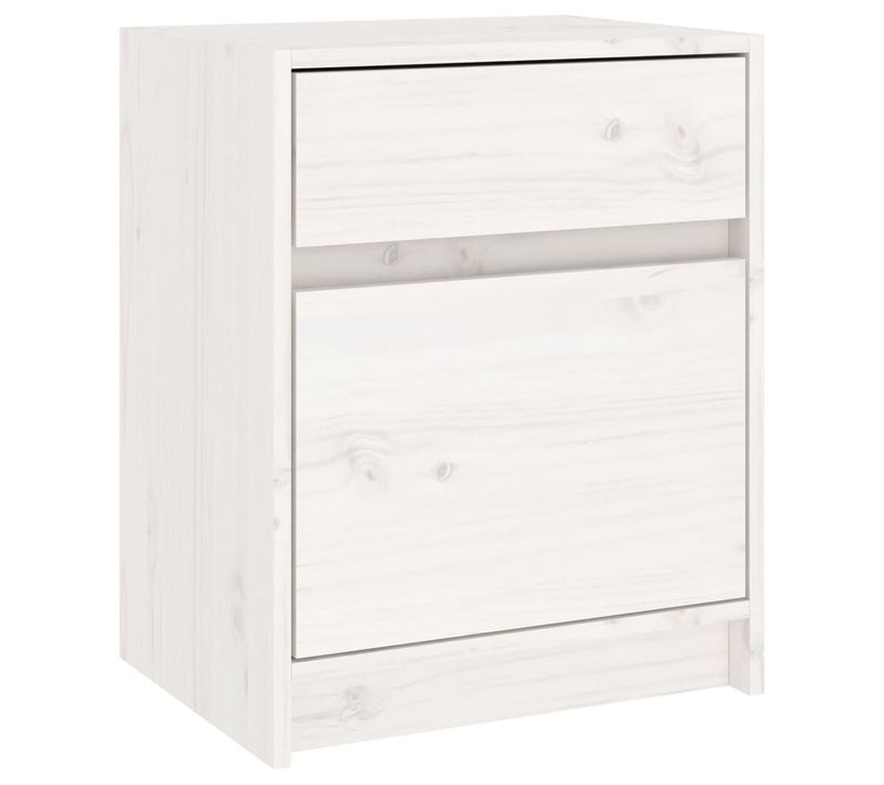 Table De Chevet Avec Tiroir Et Espace De Rangement 40 X 31 X 50 Cm Bois De Pin Massif Blanc Dec033